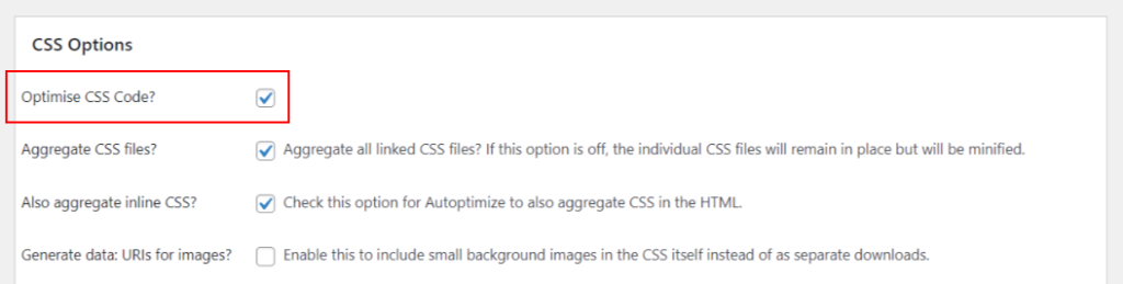 Autoptimize basic CSS settings