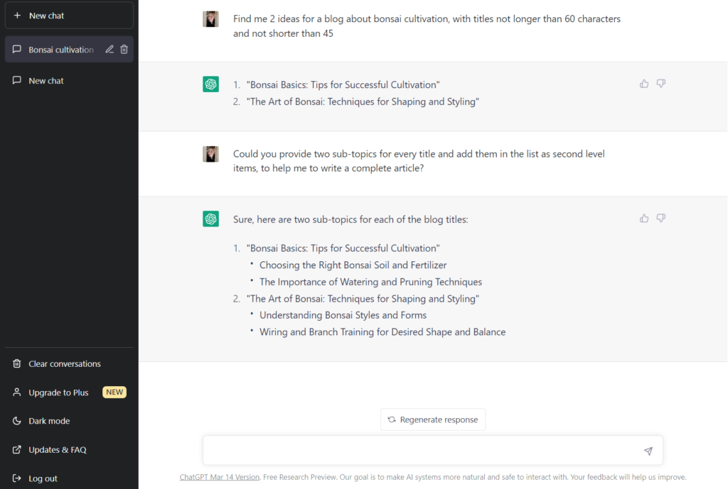 Simple ChatGPT prompt example